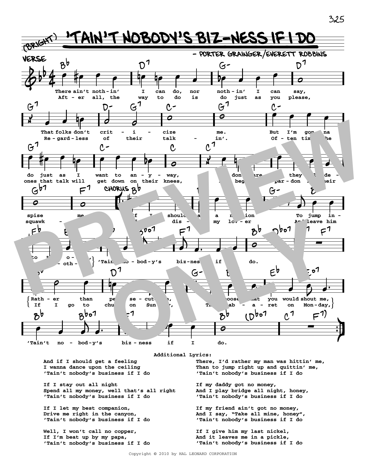 Bessie Smith Tain't Nobody's Biz-ness If I Do (arr. Robert Rawlins) Sheet Music Notes & Chords for Real Book – Melody, Lyrics & Chords - Download or Print PDF