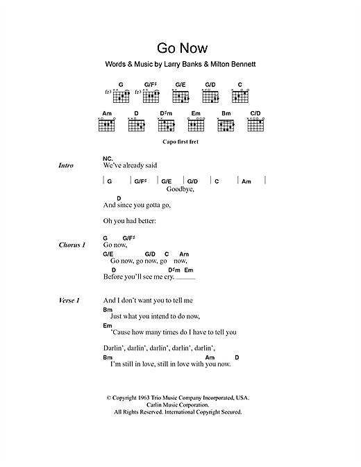 Preview Bessie Banks Go Now Soul sheet music, notes and chords for Piano, Vocal & Guitar, SKU: 18469 Go Now sheet music