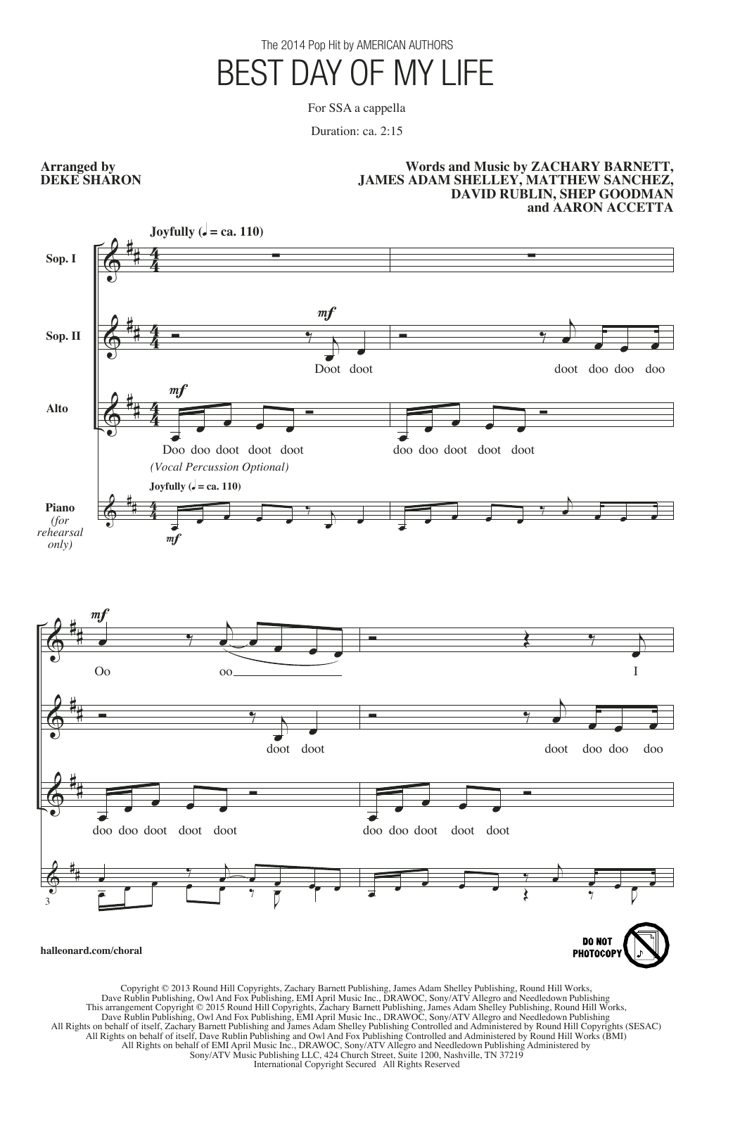 American Authors Best Day Of My Life Arr Deke Sharon Sheet Music Download Pdf Score 158261