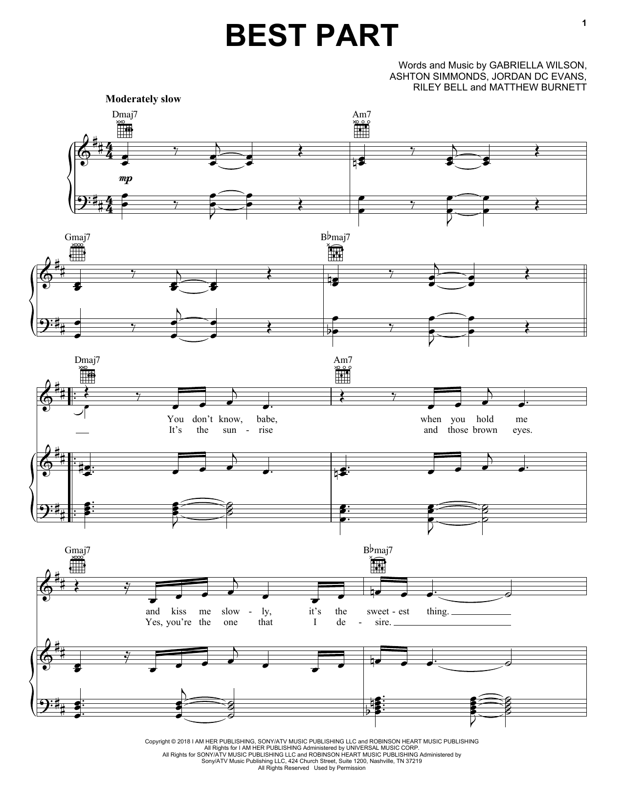 H E R Best Part Feat Daniel Caesar Sheet Music Download Pdf Score 409815