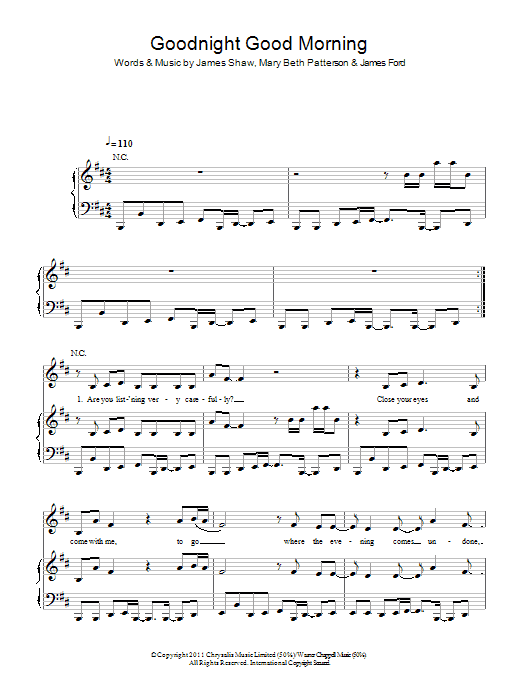 Beth Ditto Goodnight Good Morning Sheet Music Notes & Chords for Piano, Vocal & Guitar (Right-Hand Melody) - Download or Print PDF