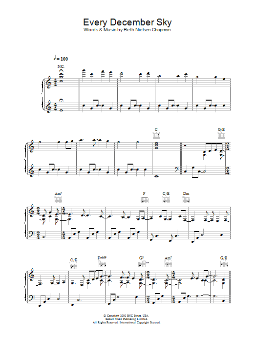 Beth Nielsen Chapman Every December Sky Sheet Music Notes & Chords for Melody Line, Lyrics & Chords - Download or Print PDF