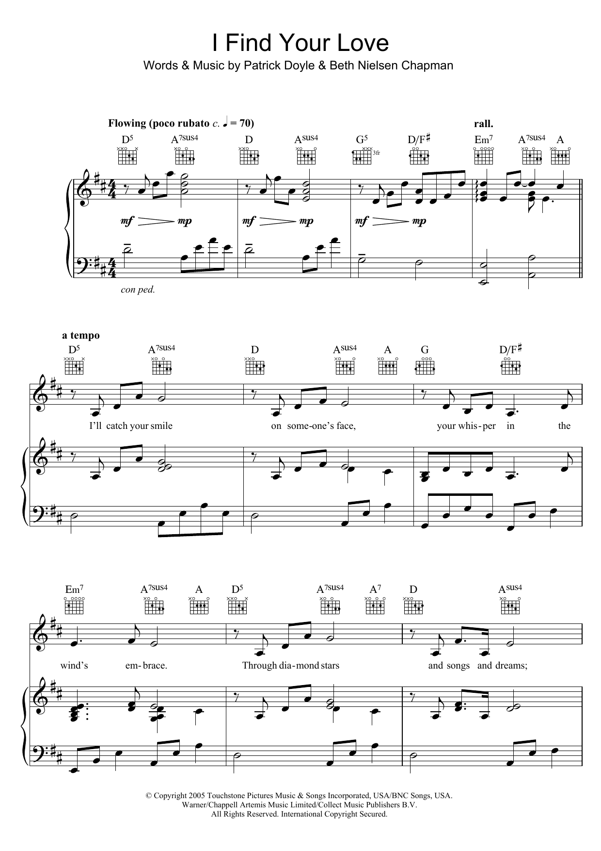 Beth Nielsen Chapman I Find Your Love Sheet Music Notes & Chords for Piano, Vocal & Guitar (Right-Hand Melody) - Download or Print PDF