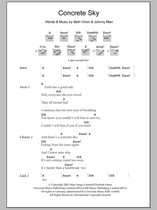 Beth Orton Concrete Sky Sheet Music Notes & Chords for Lyrics & Chords - Download or Print PDF