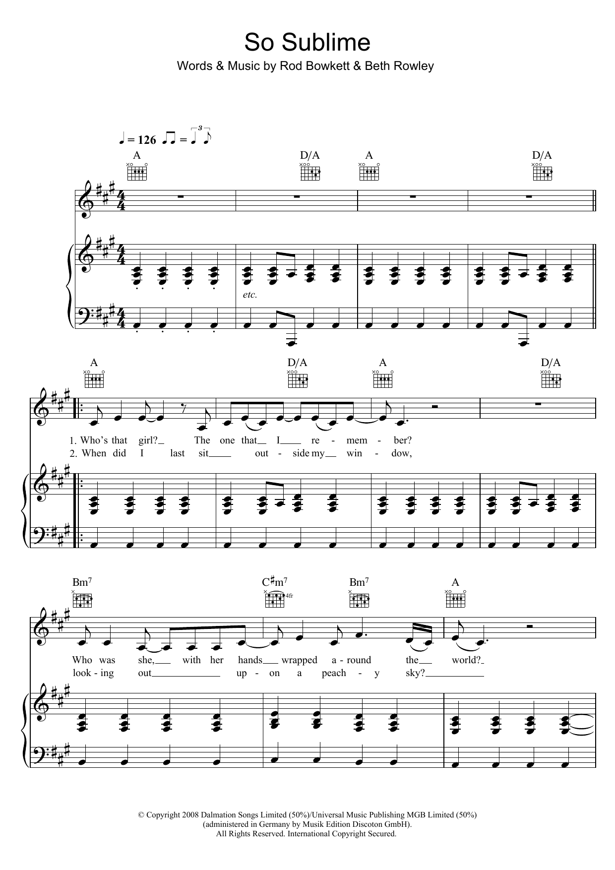 Beth Rowley So Sublime Sheet Music Notes & Chords for Piano, Vocal & Guitar - Download or Print PDF