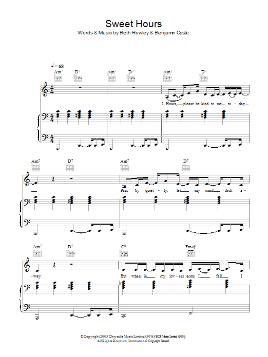 Beth Rowley Sweet Hours Sheet Music Notes & Chords for Piano, Vocal & Guitar - Download or Print PDF