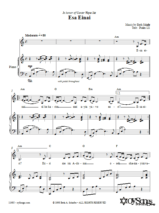 Beth Schafer Esa Einai Sheet Music Notes & Chords for Piano, Vocal & Guitar (Right-Hand Melody) - Download or Print PDF