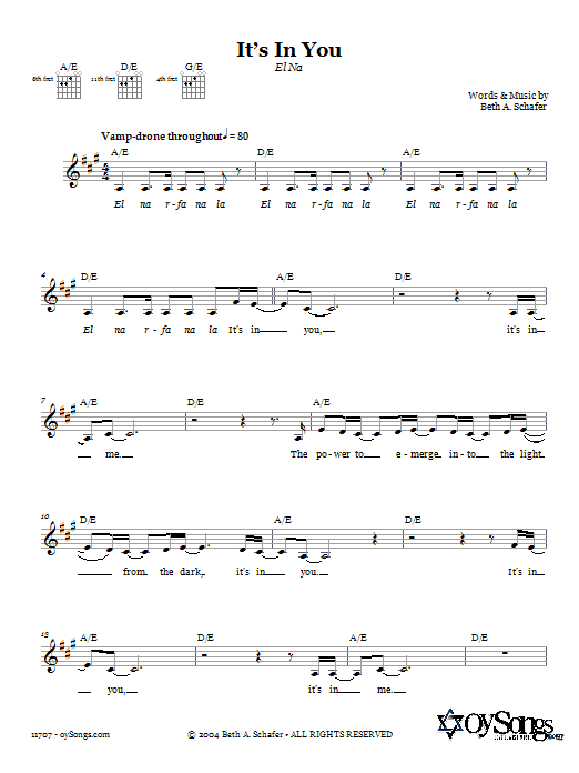 Beth Schafer It's In You (El Na) Sheet Music Notes & Chords for Melody Line, Lyrics & Chords - Download or Print PDF