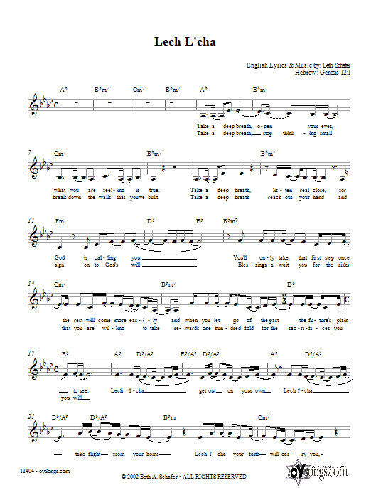 Beth Schafer Lech L'cha Sheet Music Notes & Chords for Melody Line, Lyrics & Chords - Download or Print PDF