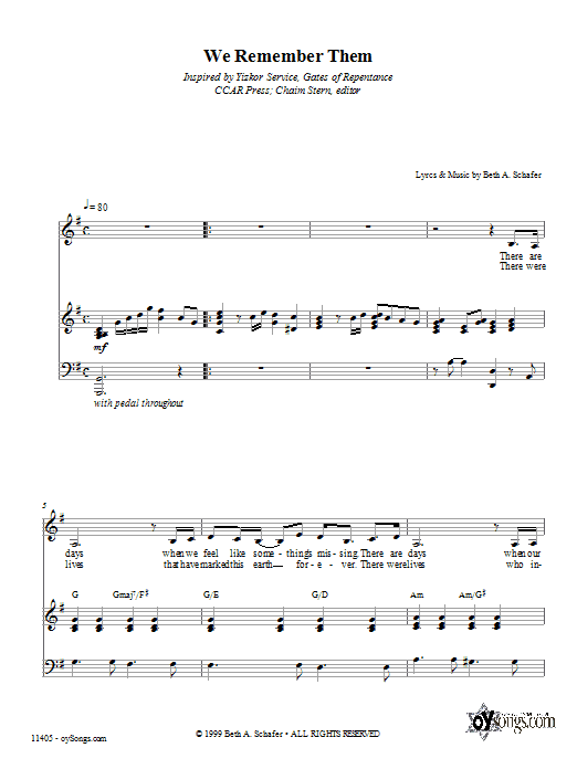 Beth Schafer We Remember Them Sheet Music Notes & Chords for Piano, Vocal & Guitar (Right-Hand Melody) - Download or Print PDF