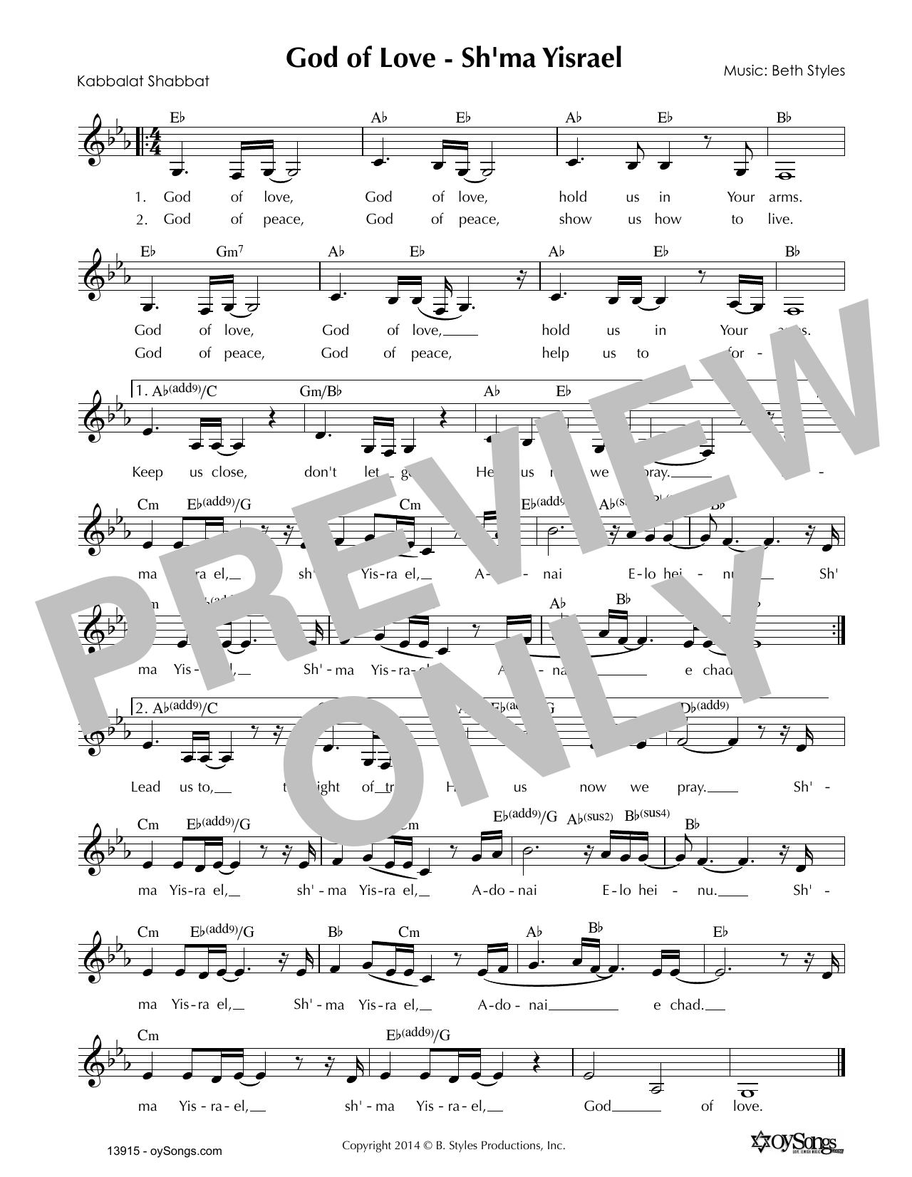 Beth Styles God of Love - Sh'ma Yisrael Sheet Music Notes & Chords for Melody Line, Lyrics & Chords - Download or Print PDF