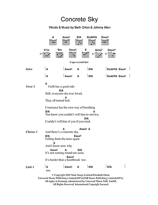 Beth Orton Concrete Sky Sheet Music Notes & Chords for Lyrics & Chords - Download or Print PDF