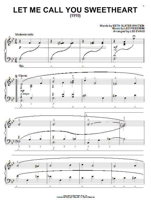 Beth Slater Whitson Let Me Call You Sweetheart Sheet Music Download Pdf Score 27919