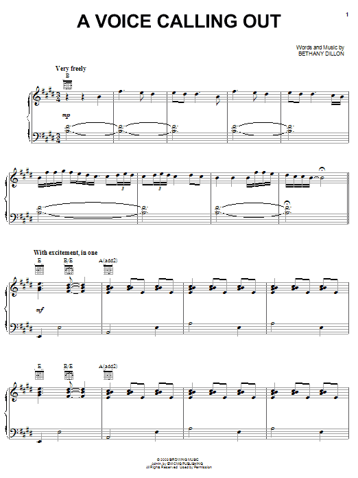 Bethany Dillon A Voice Calling Out Sheet Music Notes & Chords for Piano, Vocal & Guitar (Right-Hand Melody) - Download or Print PDF