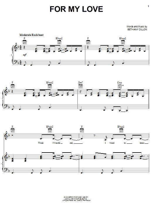 Bethany Dillon For My Love Sheet Music Notes & Chords for Piano, Vocal & Guitar (Right-Hand Melody) - Download or Print PDF