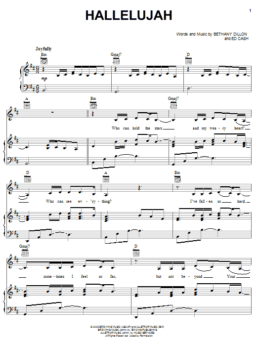 Bethany Dillon Hallelujah Sheet Music Notes & Chords for Piano, Vocal & Guitar (Right-Hand Melody) - Download or Print PDF Bethany Dillon Hallelujah Sheet Music Notes & Chords for Piano, Vocal & Guitar (Right-Hand Melody) - Download or Print PDF