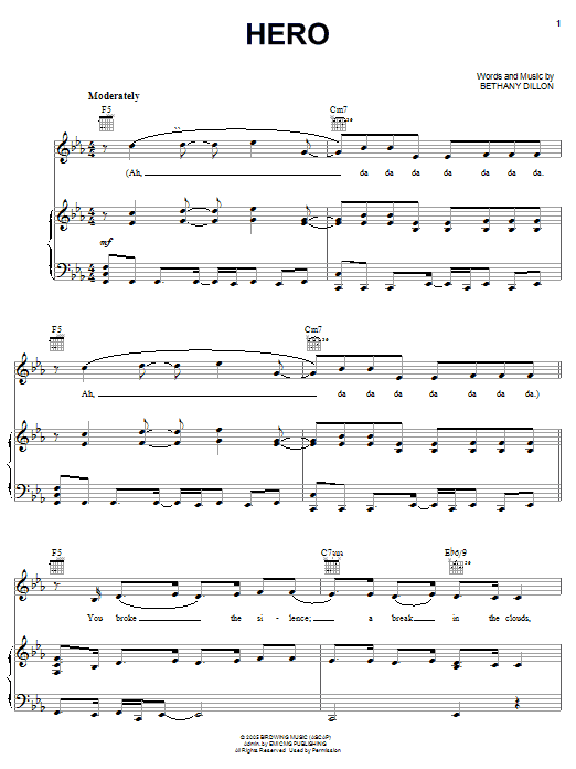 Bethany Dillon Hero Sheet Music Notes & Chords for Piano, Vocal & Guitar (Right-Hand Melody) - Download or Print PDF