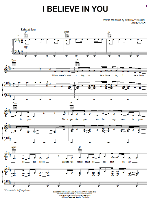 Bethany Dillon I Believe In You Sheet Music Notes & Chords for Piano, Vocal & Guitar (Right-Hand Melody) - Download or Print PDF Bethany Dillon I Believe In You Sheet Music Notes & Chords for Piano, Vocal & Guitar (Right-Hand Melody) - Download or Print PDF