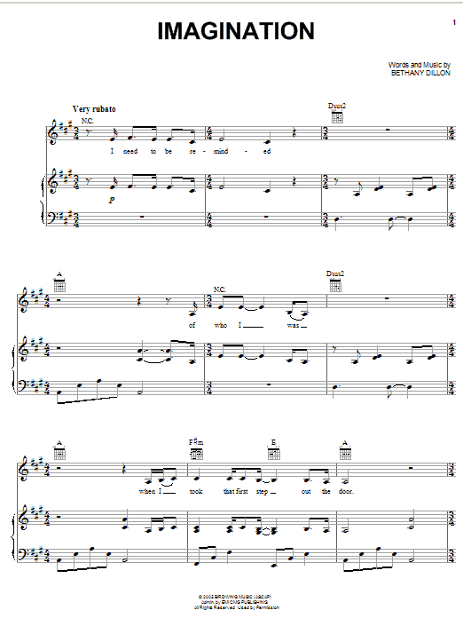 Bethany Dillon Imagination Sheet Music Notes & Chords for Piano, Vocal & Guitar (Right-Hand Melody) - Download or Print PDF Bethany Dillon Imagination Sheet Music Notes & Chords for Piano, Vocal & Guitar (Right-Hand Melody) - Download or Print PDF