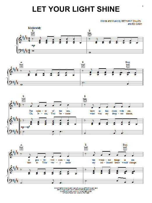 Bethany Dillon Let Your Light Shine Sheet Music Notes & Chords for Piano, Vocal & Guitar (Right-Hand Melody) - Download or Print PDF Bethany Dillon Let Your Light Shine Sheet Music Notes & Chords for Piano, Vocal & Guitar (Right-Hand Melody) - Download or Print PDF