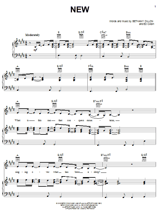 Bethany Dillon New Sheet Music Notes & Chords for Piano, Vocal & Guitar (Right-Hand Melody) - Download or Print PDF Bethany Dillon New Sheet Music Notes & Chords for Piano, Vocal & Guitar (Right-Hand Melody) - Download or Print PDF