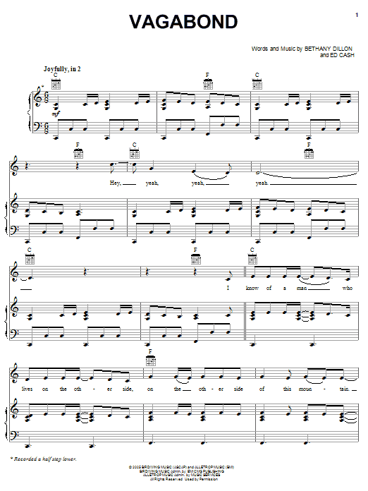 Bethany Dillon Vagabond Sheet Music Notes & Chords for Piano, Vocal & Guitar (Right-Hand Melody) - Download or Print PDF Bethany Dillon Vagabond Sheet Music Notes & Chords for Piano, Vocal & Guitar (Right-Hand Melody) - Download or Print PDF