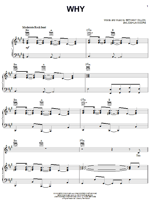 Bethany Dillon Why Sheet Music Notes & Chords for Piano, Vocal & Guitar (Right-Hand Melody) - Download or Print PDF