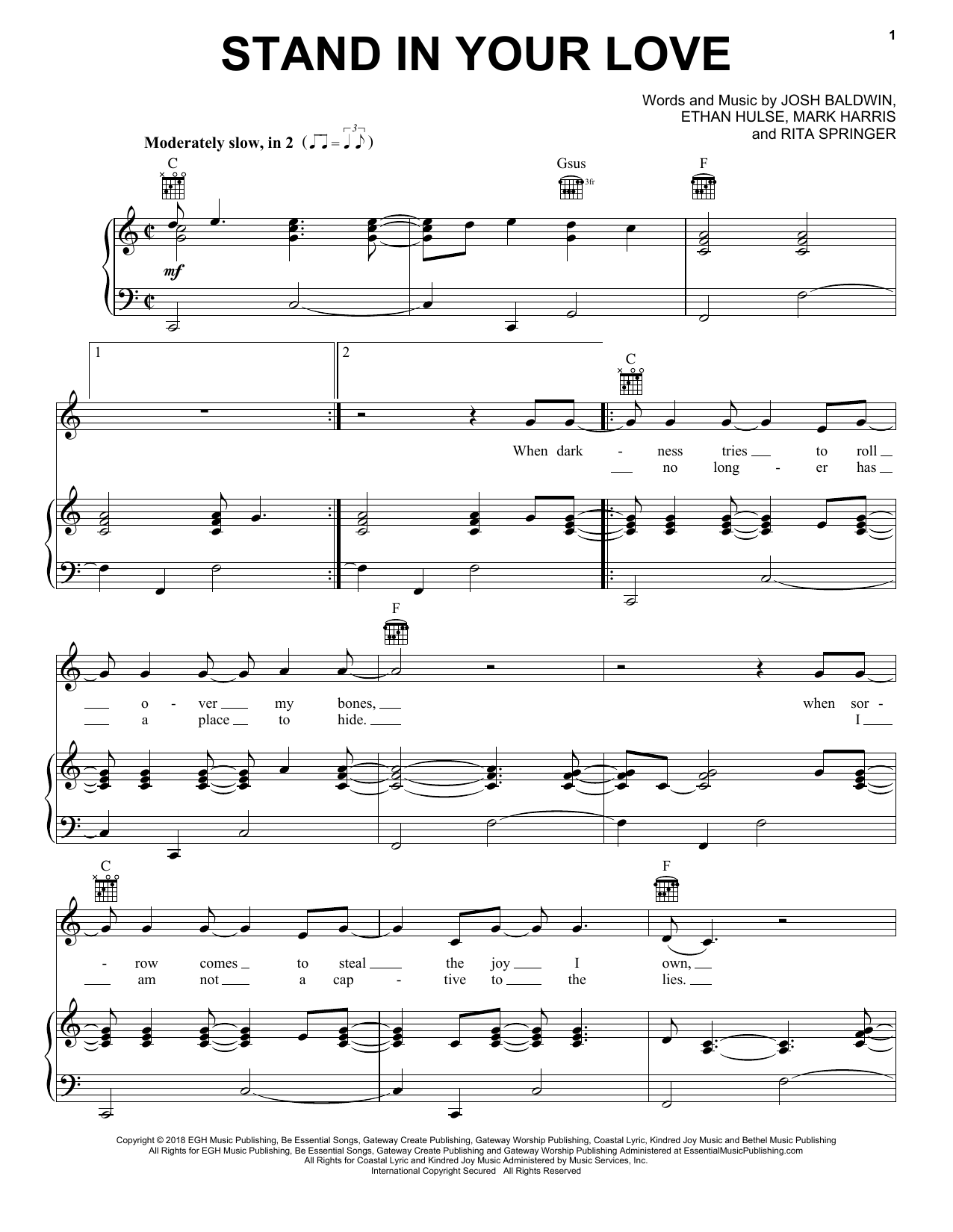 Bethel Music & Josh Baldwin Stand In Your Love Sheet Music Notes & Chords for Piano, Vocal & Guitar (Right-Hand Melody) - Download or Print PDF