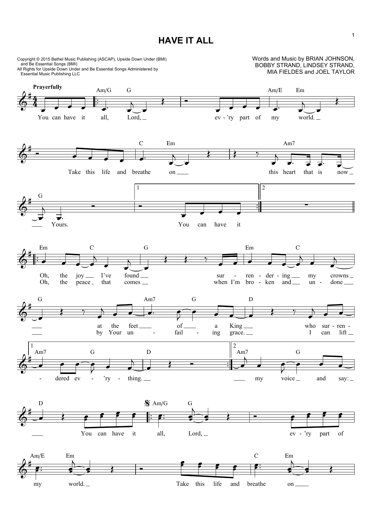 Lindsey Strand Have It All Sheet Music Notes & Chords for Melody Line, Lyrics & Chords - Download or Print PDF