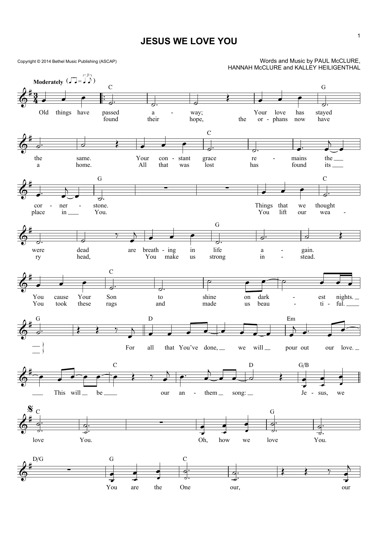 Bethel Music Jesus We Love You Sheet Music Notes & Chords for Lead Sheet / Fake Book - Download or Print PDF