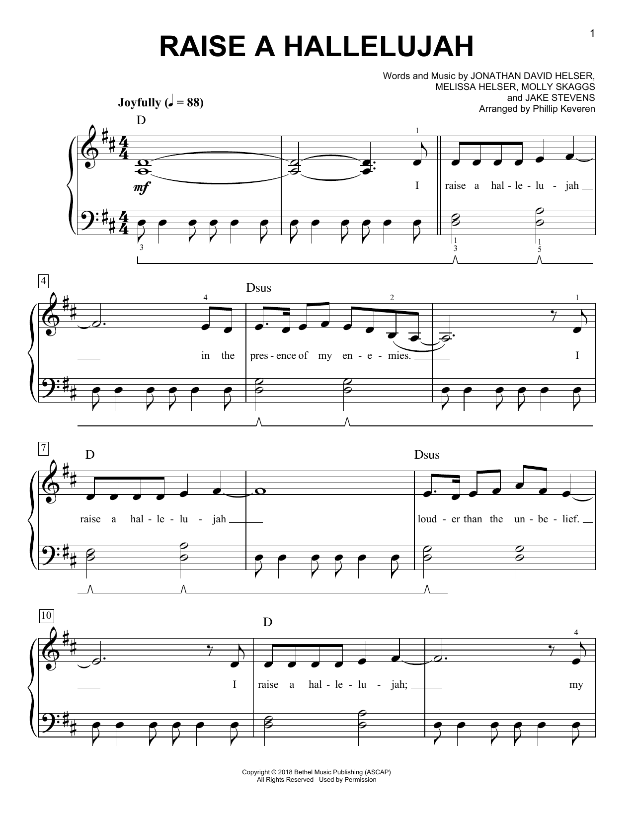 Bethel Music, Jonathan David Helser & Melissa Helser Raise A Hallelujah (arr. Phillip Keveren) Sheet Music Notes & Chords for Easy Piano - Download or Print PDF