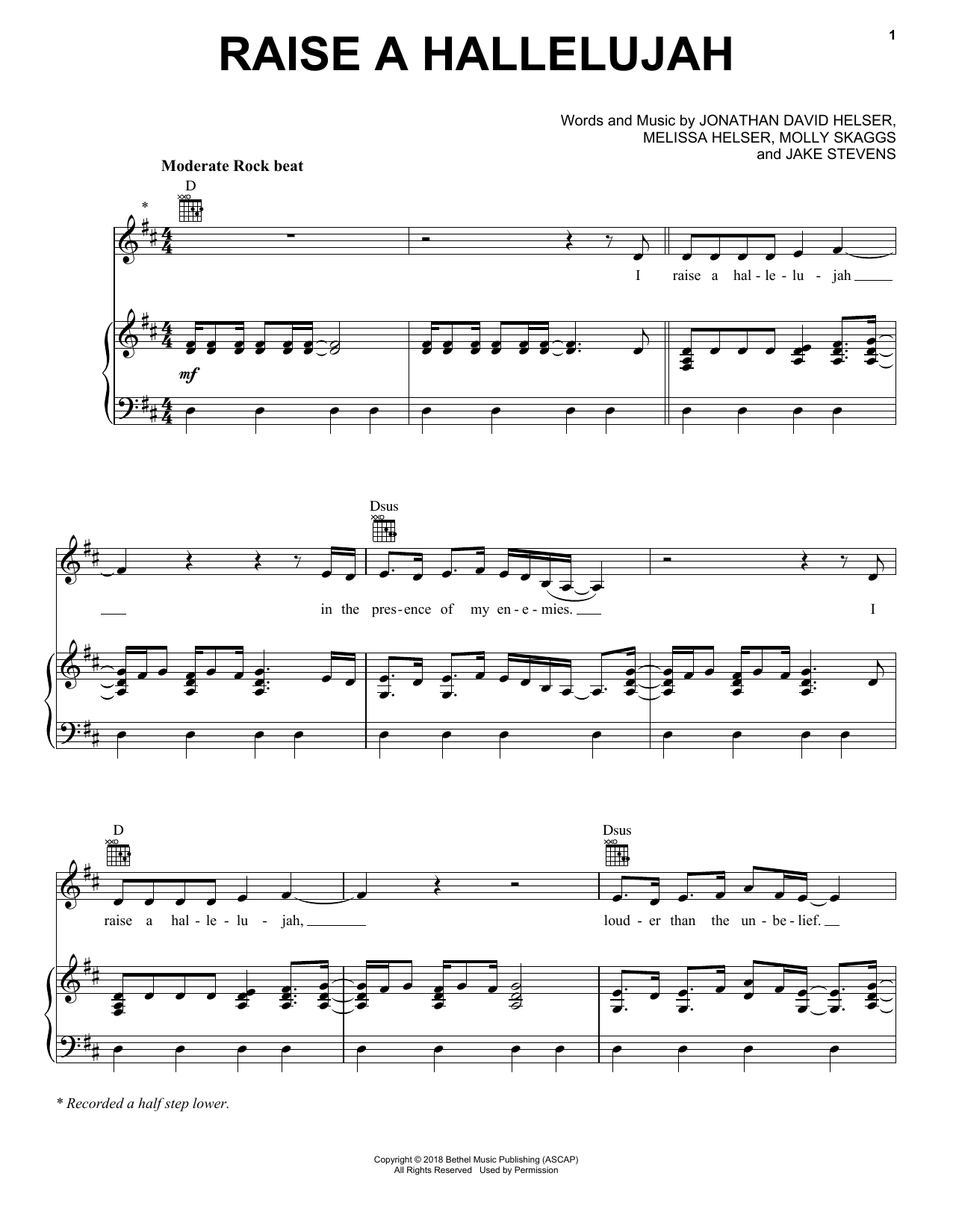 Bethel Music, Jonathan David Helser & Melissa Helser Raise A Hallelujah Sheet Music Notes & Chords for Piano, Vocal & Guitar (Right-Hand Melody) - Download or Print PDF