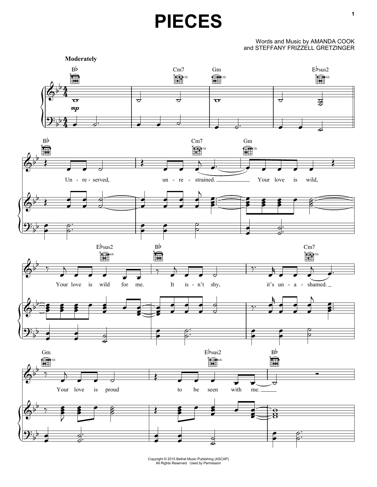 Amanda Cook Pieces Sheet Music Notes & Chords for Piano, Vocal & Guitar (Right-Hand Melody) - Download or Print PDF