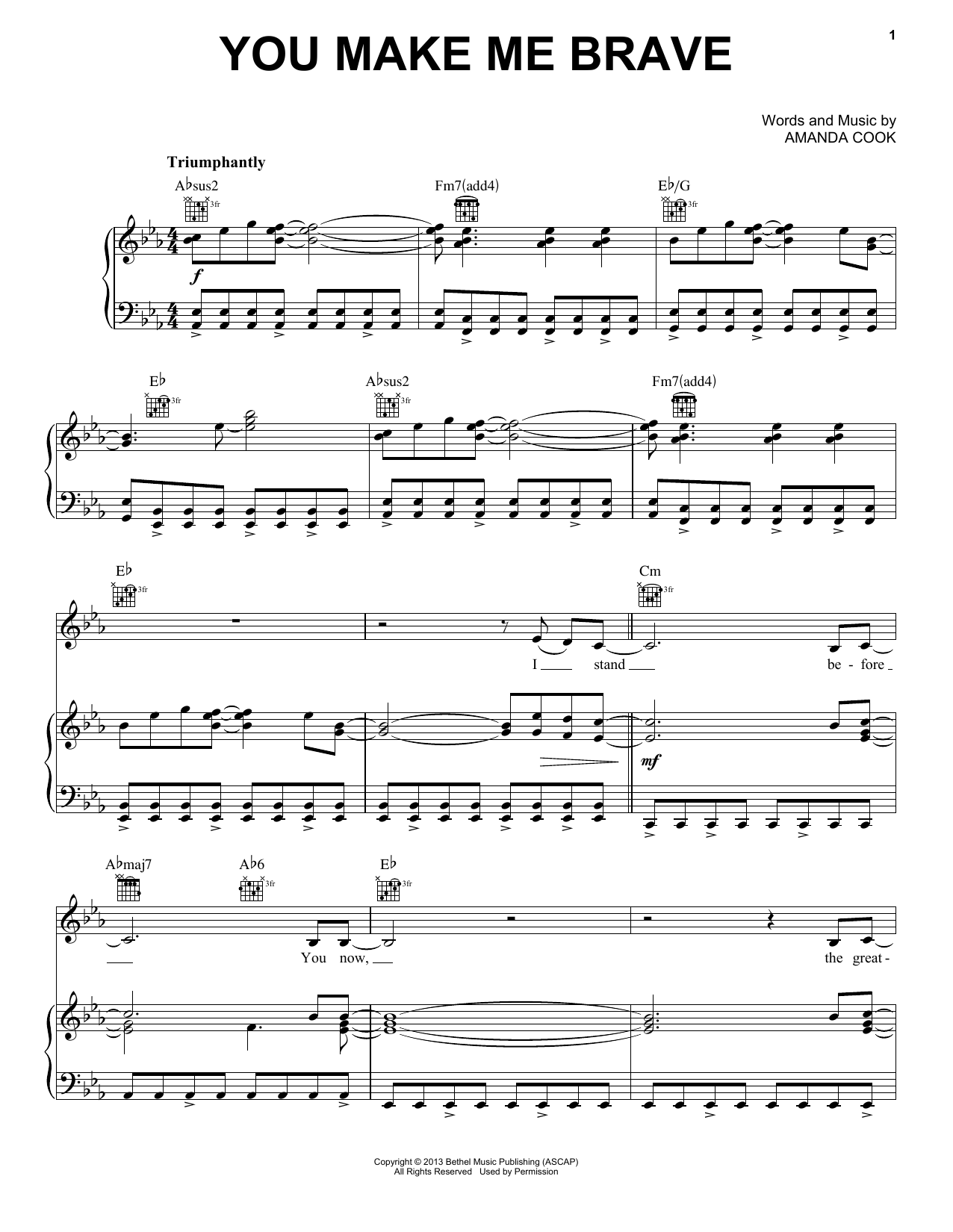 Bethel Music You Make Me Brave Sheet Music Notes & Chords for Piano, Vocal & Guitar (Right-Hand Melody) - Download or Print PDF