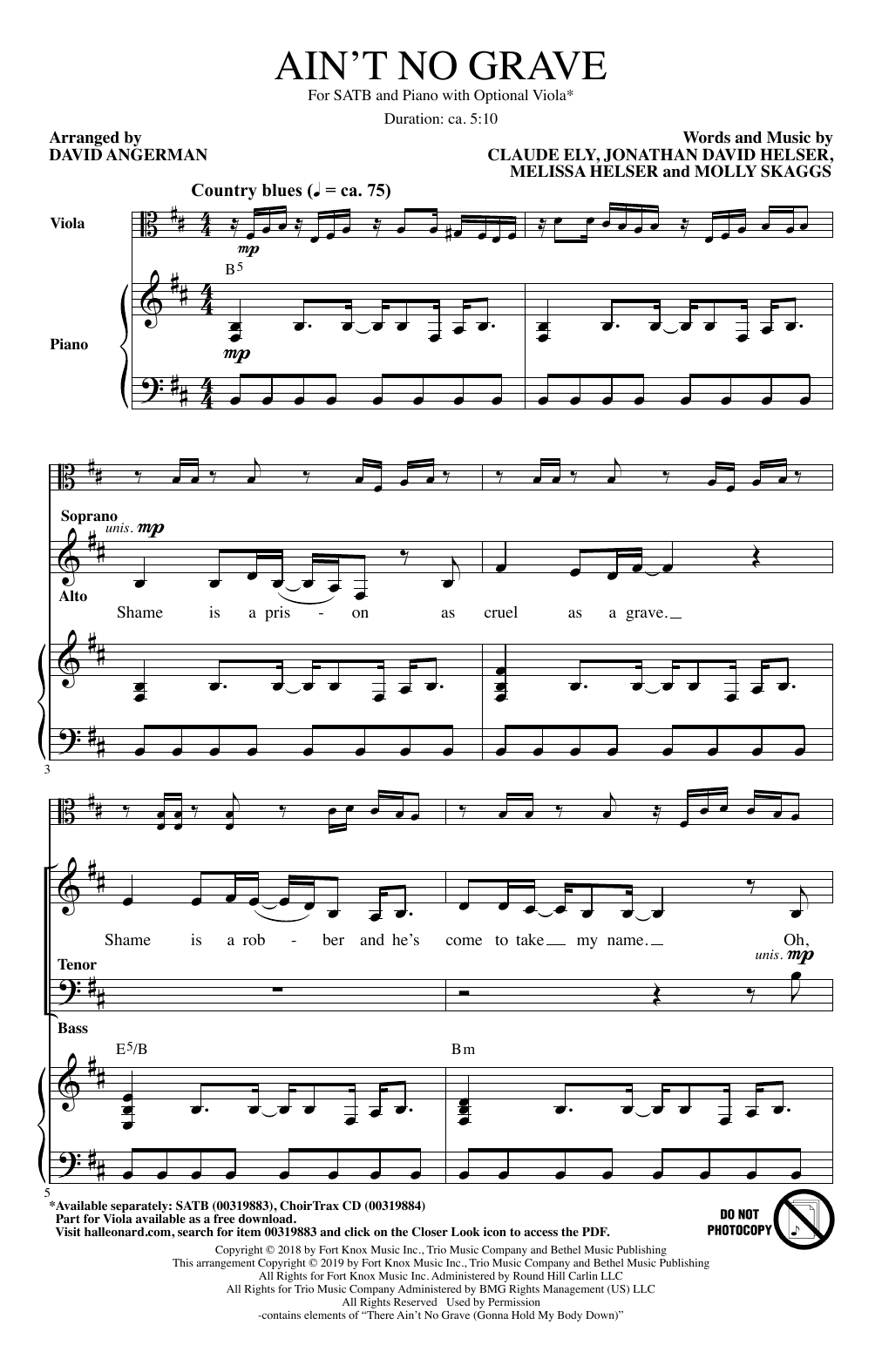Bethel Worship Ain't No Grave (arr. David Angerman) Sheet Music Notes & Chords for SAB Choir - Download or Print PDF