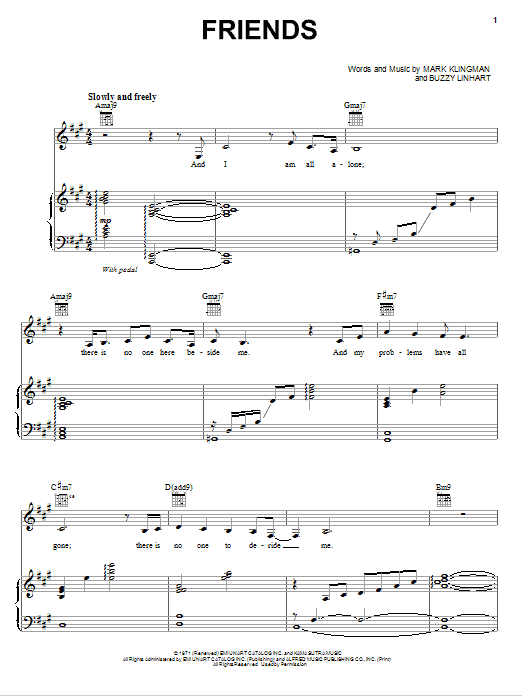 Bette Midler Friends Sheet Music Notes & Chords for Piano, Vocal & Guitar (Right-Hand Melody) - Download or Print PDF