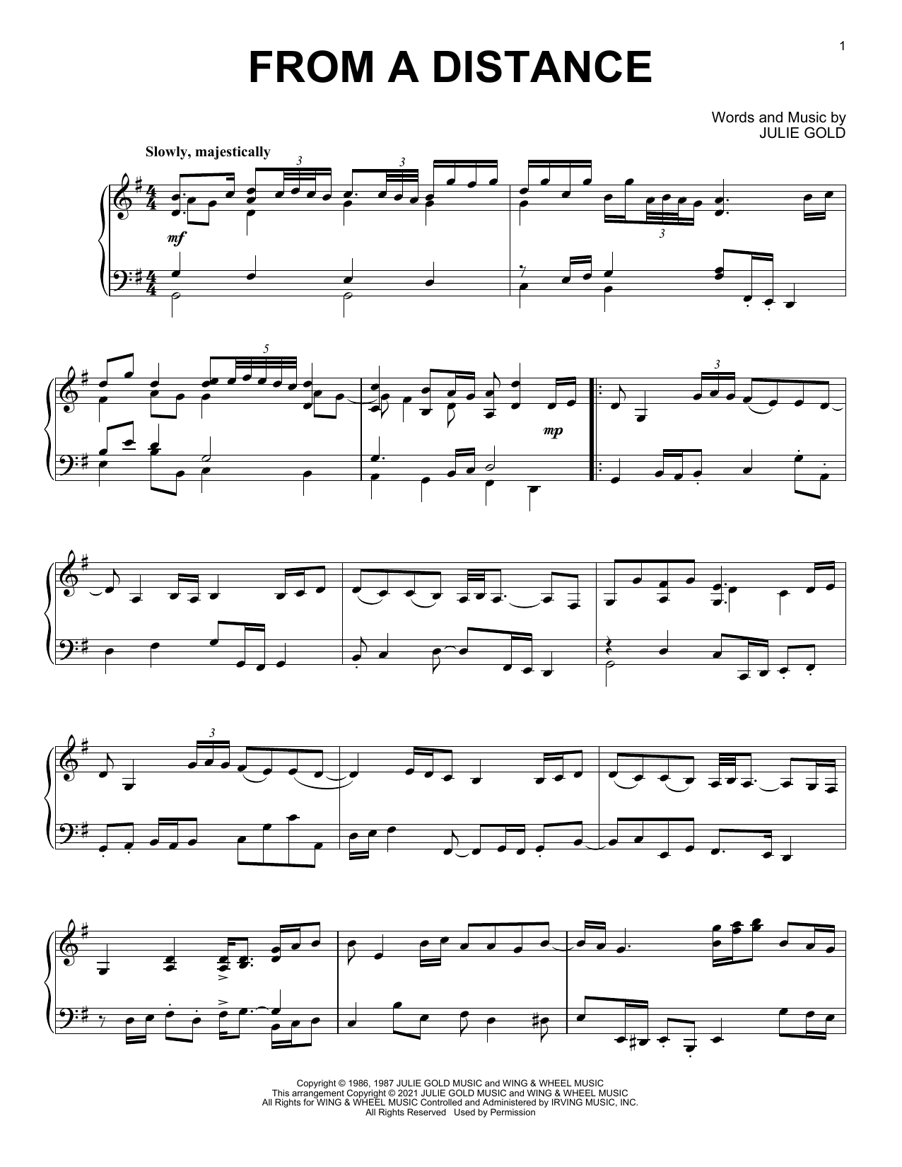 Bette Midler From A Distance [Classical version] Sheet Music Notes & Chords for Piano Solo - Download or Print PDF