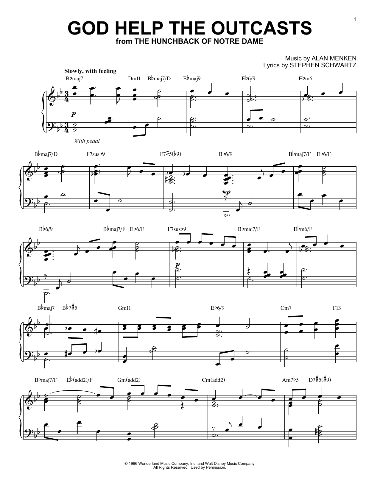 Bette Midler God Help The Outcasts [Jazz version] (from Disney's The Hunchback Of Notre Dame) Sheet Music Notes & Chords for Piano - Download or Print PDF
