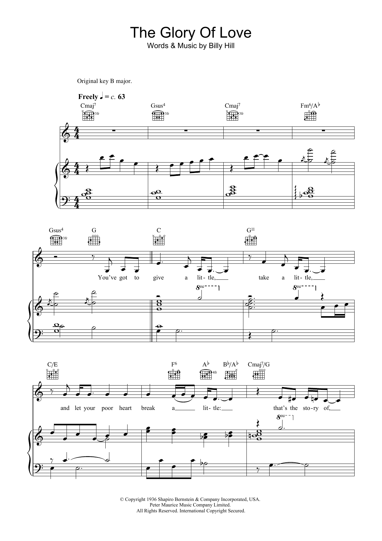 Bette Midler The Glory Of Love Sheet Music Notes & Chords for Piano - Download or Print PDF