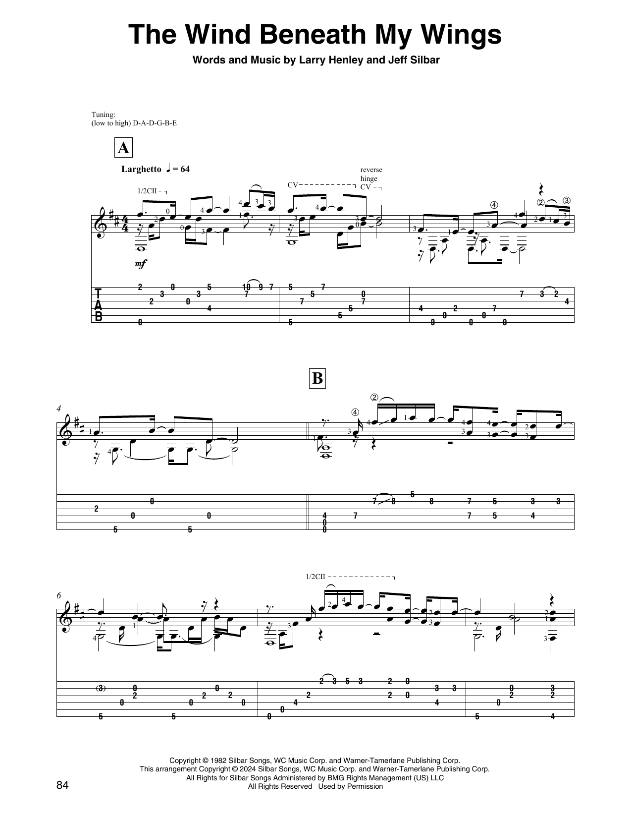 Bette Midler The Wind Beneath My Wings (arr. David Jaggs) Sheet Music Notes & Chords for Solo Guitar - Download or Print PDF