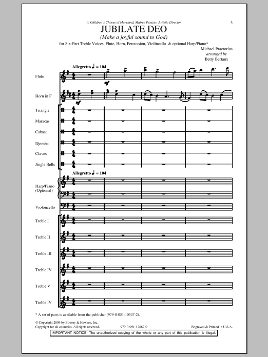Betty Bertaux Jubilate Deo Sheet Music Notes & Chords for SSA - Download or Print PDF