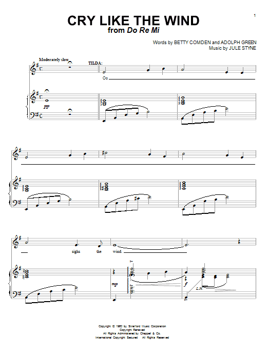 Betty Comden Cry Like The Wind Sheet Music Notes & Chords for Piano & Vocal - Download or Print PDF