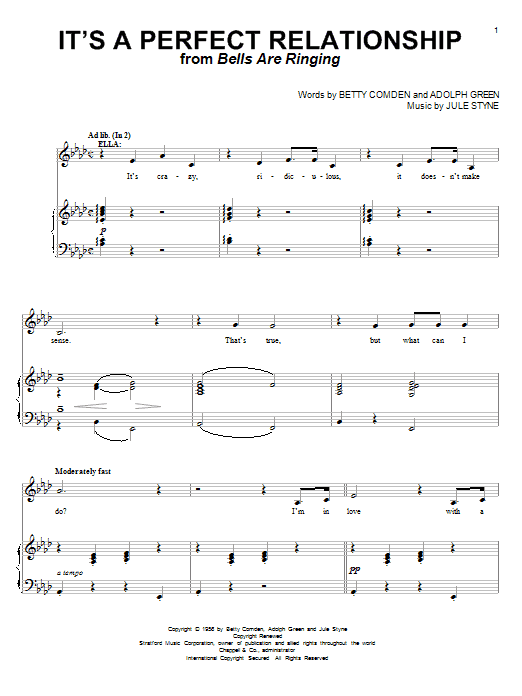 Betty Comden It's A Perfect Relationship Sheet Music Notes & Chords for Piano & Vocal - Download or Print PDF