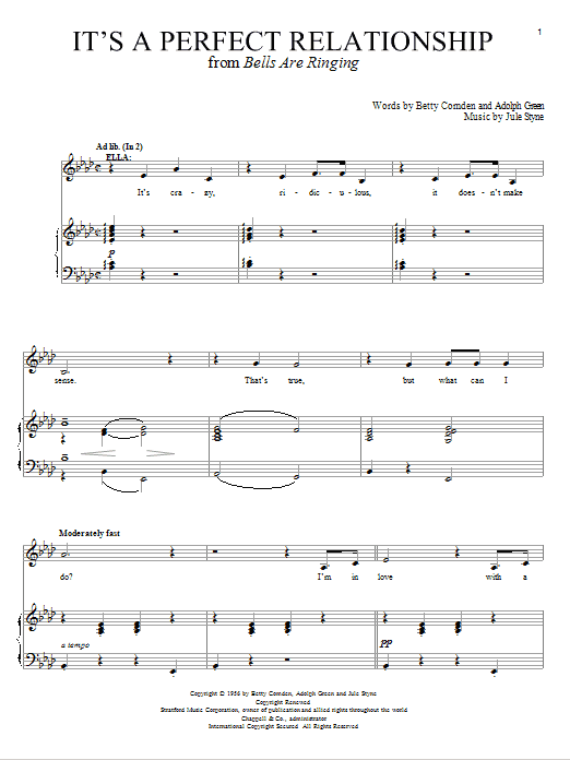 Betty Comden It's A Perfect Relationship Sheet Music Notes & Chords for Piano, Vocal & Guitar (Right-Hand Melody) - Download or Print PDF