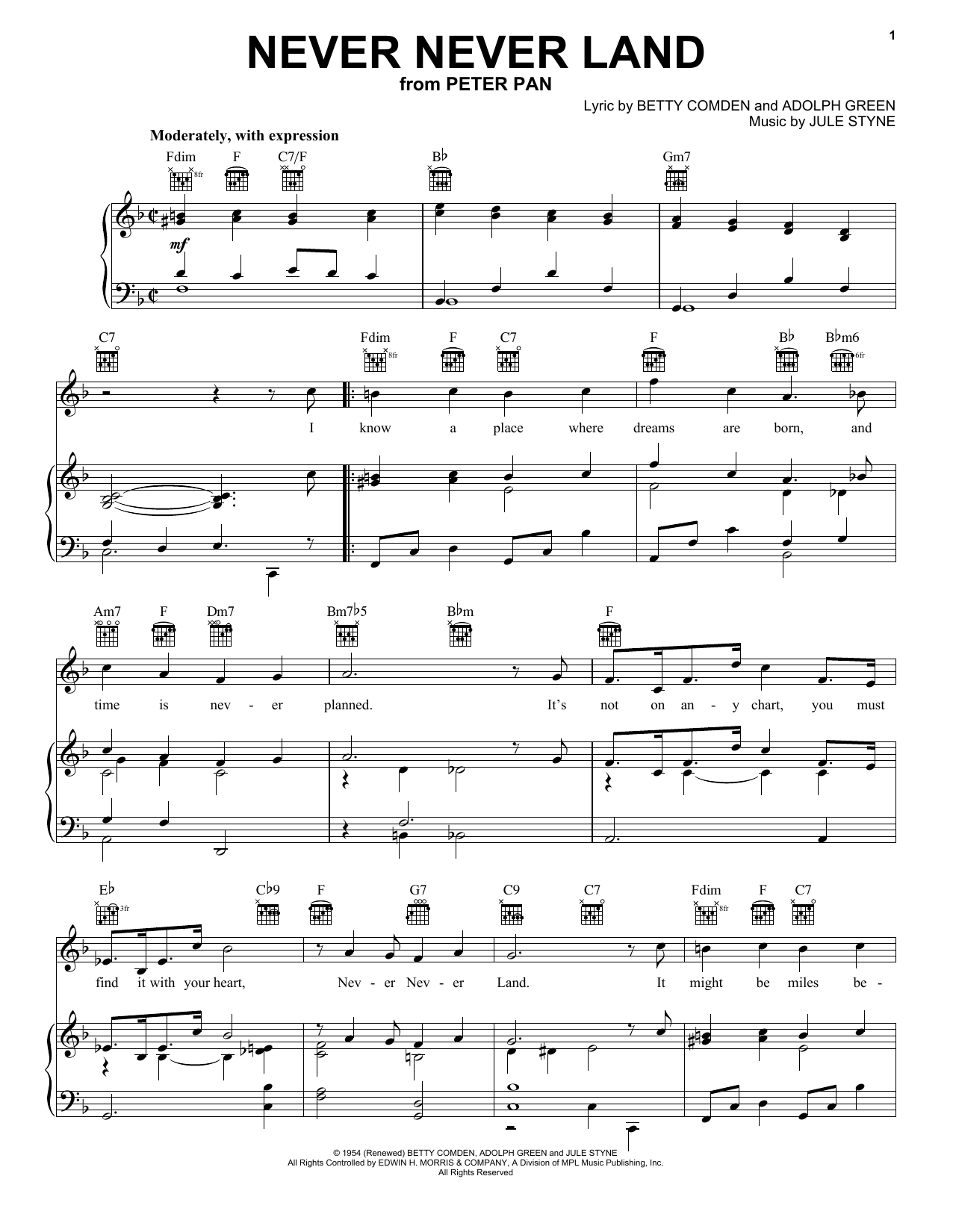 Betty Comden Never Never Land Sheet Music Notes & Chords for Ukulele - Download or Print PDF