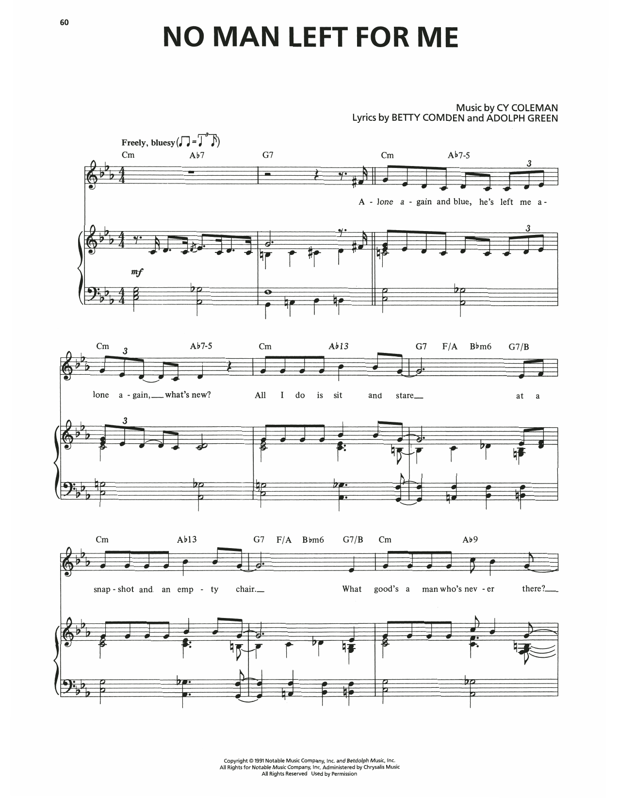 Betty Comden No Man Left For Me (from The Will Rogers Follies) Sheet Music Notes & Chords for Piano & Vocal - Download or Print PDF