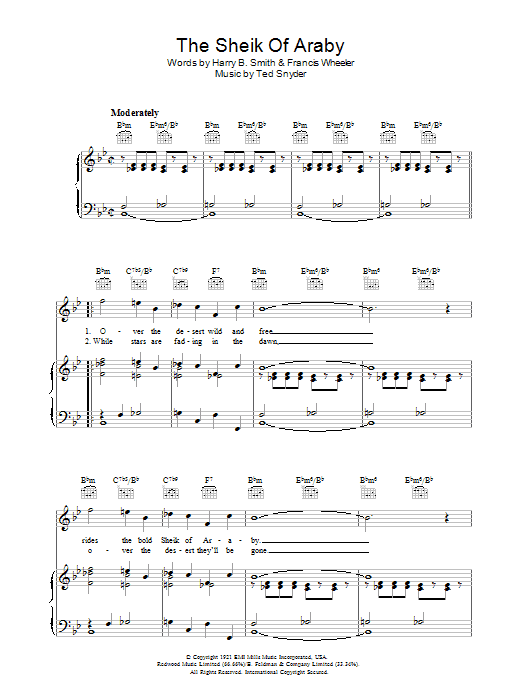 Betty Grable The Sheik Of Araby Sheet Music Notes & Chords for Piano, Vocal & Guitar (Right-Hand Melody) - Download or Print PDF Betty Grable The Sheik Of Araby Sheet Music Notes & Chords for Piano, Vocal & Guitar (Right-Hand Melody) - Download or Print PDF