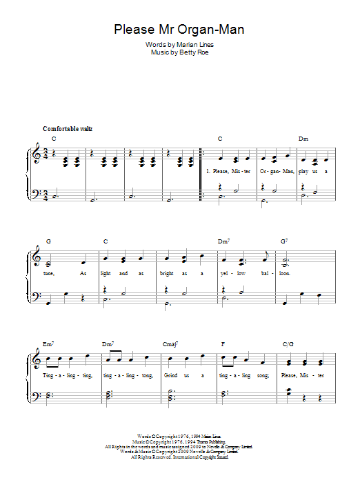 Betty Roe Please Mr Organ-Man Sheet Music Notes & Chords for Easy Piano - Download or Print PDF