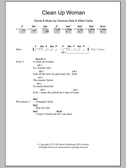 Betty Wright Clean Up Woman Sheet Music Notes & Chords for Lyrics & Chords - Download or Print PDF