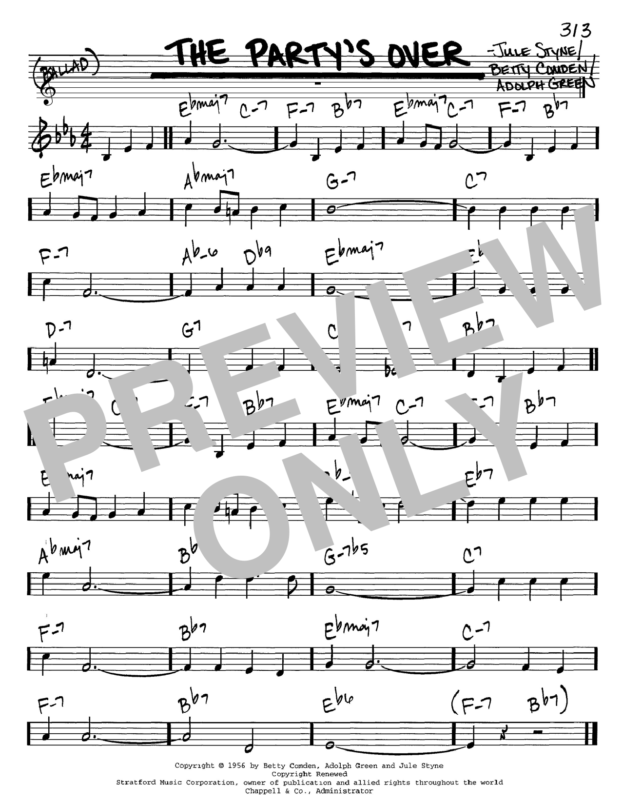 Preview Betty Comden The Party's Over Jazz sheet music, notes and chords for Real Book - Melody & Chords - C Instruments, SKU: 60723 The Party's Over sheet music